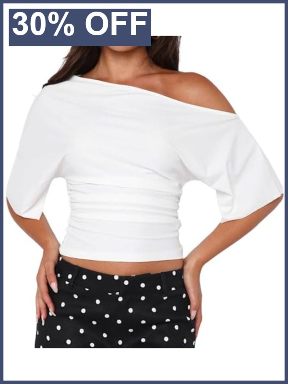 Off Shoulder Short Sleeve Crop Top Ruched Asymmetrical Y2K Going Out Tee